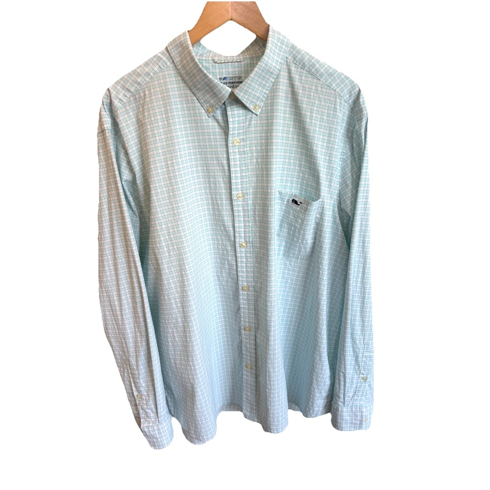 Vineyard Vines OTG Button Down Shirt 2XL Blue On The Go Gingham Performance